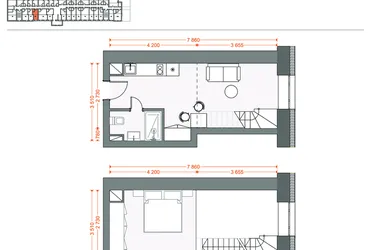 Rzut - Mieszkanie na sprzedaż 2 pokoje o powierzchni 38,07 m² - numer 88 w Legionów 102