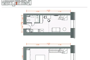 Rzut - Mieszkanie na sprzedaż 2 pokoje o powierzchni 39,44 m² - numer 57 w Legionów 102