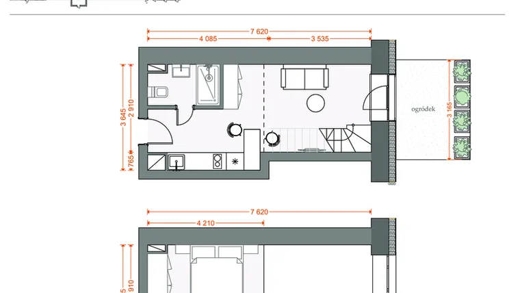 Rzut - Mieszkanie na sprzedaż 2 pokoje o powierzchni 39,68 m² - numer 23 w Legionów 102