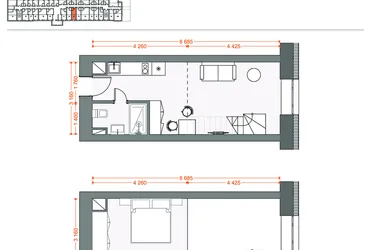 Rzut - Mieszkanie na sprzedaż 2 pokoje o powierzchni 39,49 m² - numer 93 w Legionów 102