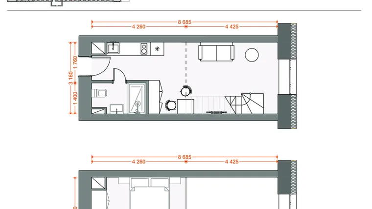Rzut - Mieszkanie na sprzedaż 2 pokoje o powierzchni 39,49 m² - numer 93 w Legionów 102