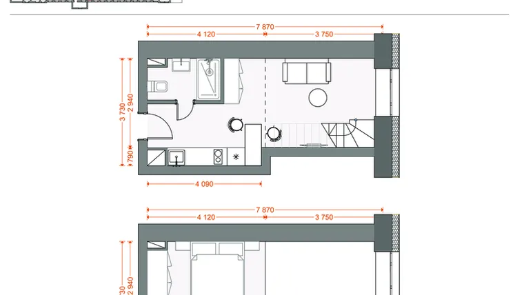 Rzut - Mieszkanie na sprzedaż 2 pokoje o powierzchni 40,71 m² - numer 91 w Legionów 102