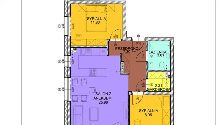 Rzut - Mieszkanie na sprzedaż 3 pokoje o powierzchni 60,16 m² - numer D2 w Osiedle Zuchów