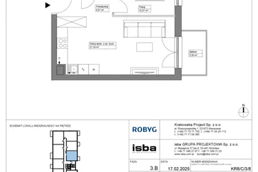 Rzut - Mieszkanie na sprzedaż 2 pokoje o powierzchni 40,25 m² - numer KR8/C/3/8 w Apartamenty Krakowska etap VIII