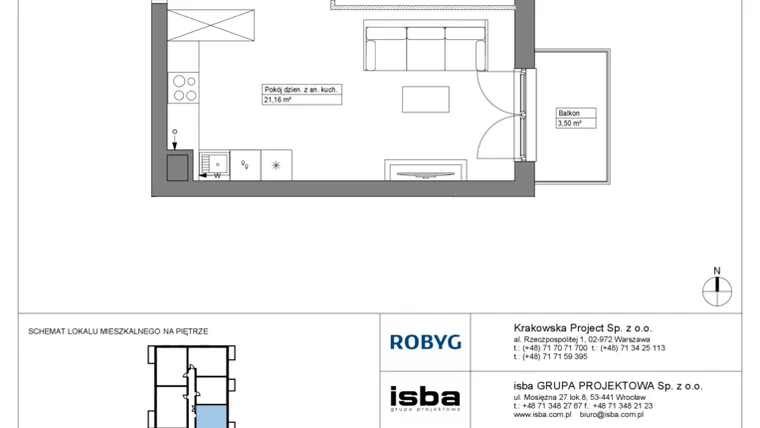 Rzut - Mieszkanie na sprzedaż 2 pokoje o powierzchni 40,25 m² - numer KR8/C/3/8 w Apartamenty Krakowska etap VIII