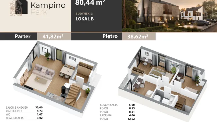 Rzut - Mieszkanie na sprzedaż 4 pokoje o powierzchni 80,44 m² - numer 2B w Kampino Park