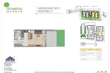 Rzut - Mieszkanie na sprzedaż 1 pokój o powierzchni 33,68 m² - numer 2 w Smętna Garden