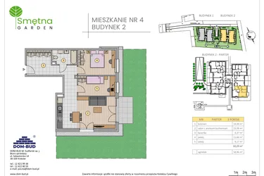 Rzut - Mieszkanie na sprzedaż 3 pokoje o powierzchni 62,29 m² - numer 4 w Smętna Garden