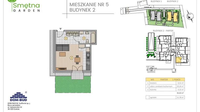 Rzut - Mieszkanie na sprzedaż 1 pokój o powierzchni 30,02 m² - numer 5 w Smętna Garden