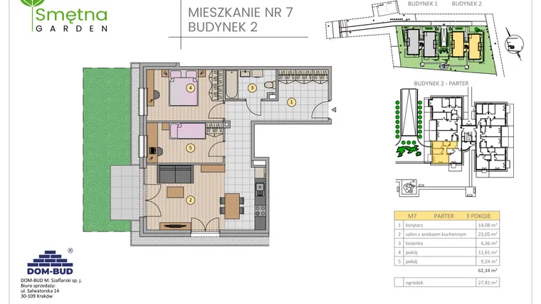 Rzut - Mieszkanie na sprzedaż 3 pokoje o powierzchni 62,34 m² - numer 7 w Smętna Garden
