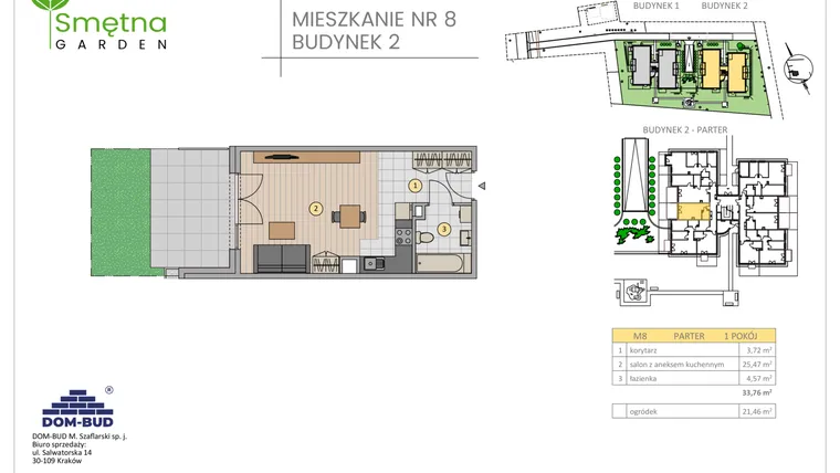 Rzut - Mieszkanie na sprzedaż 1 pokój o powierzchni 33,76 m² - numer 8 w Smętna Garden