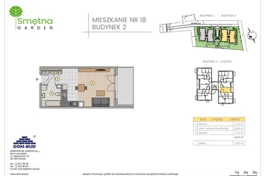 Rzut - Mieszkanie na sprzedaż 1 pokój o powierzchni 33,87 m² - numer 18 w Smętna Garden