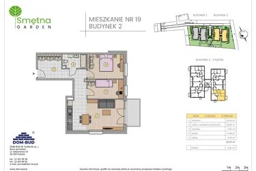 Rzut - Mieszkanie na sprzedaż 3 pokoje o powierzchni 62,55 m² - numer 19 w Smętna Garden