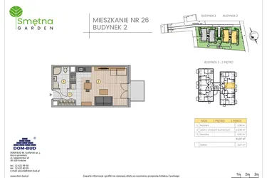Rzut - Mieszkanie na sprzedaż 1 pokój o powierzchni 31,37 m² - numer 26 w Smętna Garden