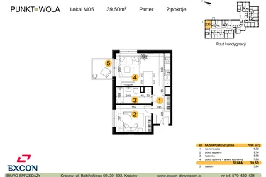 Rzut - Mieszkanie na sprzedaż 2 pokoje o powierzchni 39,5 m² - numer M05 w Punkt Wola