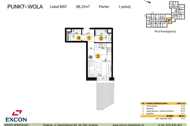 Rzut - Mieszkanie na sprzedaż 1 pokój o powierzchni 26,31 m² - numer M57 w Punkt Wola