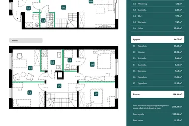 Rzut - Dom na sprzedaż 5 pokoi o powierzchni 134,96 m² - numer 1B w Spokojny Wilanów