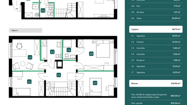 Rzut - Dom na sprzedaż 5 pokoi o powierzchni 134,96 m² - numer 1B w Spokojny Wilanów