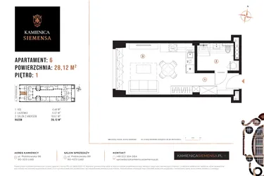 Rzut - Mieszkanie na sprzedaż 1 pokój o powierzchni 28,12 m² - numer 6 w Kamienica Siemensa