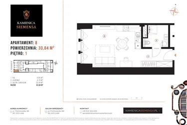 Rzut - Mieszkanie na sprzedaż 1 pokój o powierzchni 33,84 m² - numer 8 w Kamienica Siemensa
