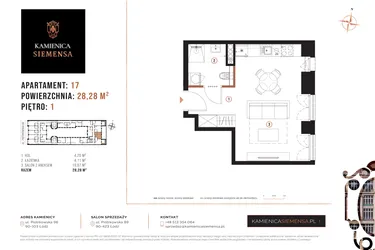 Rzut - Mieszkanie na sprzedaż 1 pokój o powierzchni 28,28 m² - numer 17 w Kamienica Siemensa