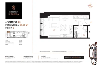 Rzut - Mieszkanie na sprzedaż 1 pokój o powierzchni 34,39 m² - numer 25 w Kamienica Siemensa