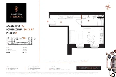 Rzut - Mieszkanie na sprzedaż 1 pokój o powierzchni 29,71 m² - numer 24 w Kamienica Siemensa