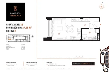 Rzut - Mieszkanie na sprzedaż 1 pokój o powierzchni 27,99 m² - numer 28 w Kamienica Siemensa