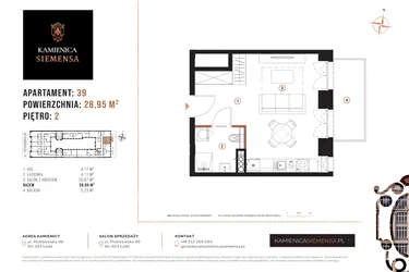 Rzut - Mieszkanie na sprzedaż 1 pokój o powierzchni 28,95 m² - numer 39 w Kamienica Siemensa