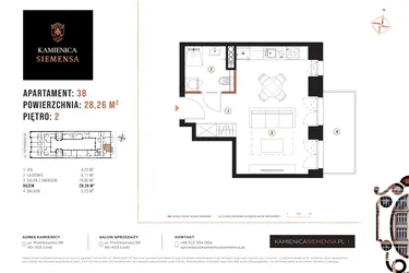 Rzut - Mieszkanie na sprzedaż 1 pokój o powierzchni 28,26 m² - numer 38 w Kamienica Siemensa