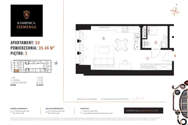 Rzut - Mieszkanie na sprzedaż 1 pokój o powierzchni 35,36 m² - numer 50 w Kamienica Siemensa
