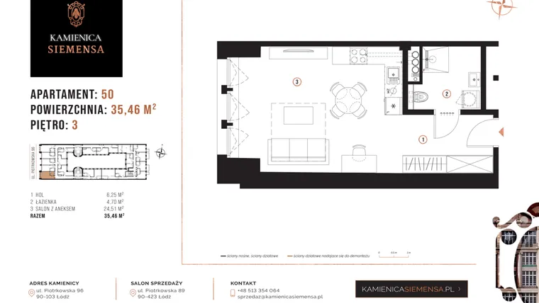 Rzut - Mieszkanie na sprzedaż 1 pokój o powierzchni 35,36 m² - numer 50 w Kamienica Siemensa