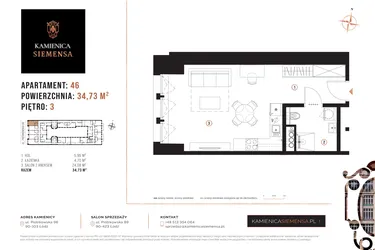 Rzut - Mieszkanie na sprzedaż 1 pokój o powierzchni 34,73 m² - numer 46 w Kamienica Siemensa