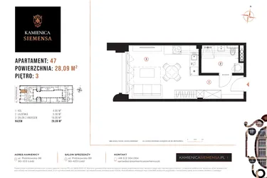 Rzut - Mieszkanie na sprzedaż 1 pokój o powierzchni 28,09 m² - numer 47 w Kamienica Siemensa