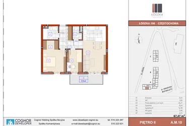 Rzut - Mieszkanie na sprzedaż 3 pokoje o powierzchni 67,59 m² - numer A.M.10 w Łódzka Osiedle
