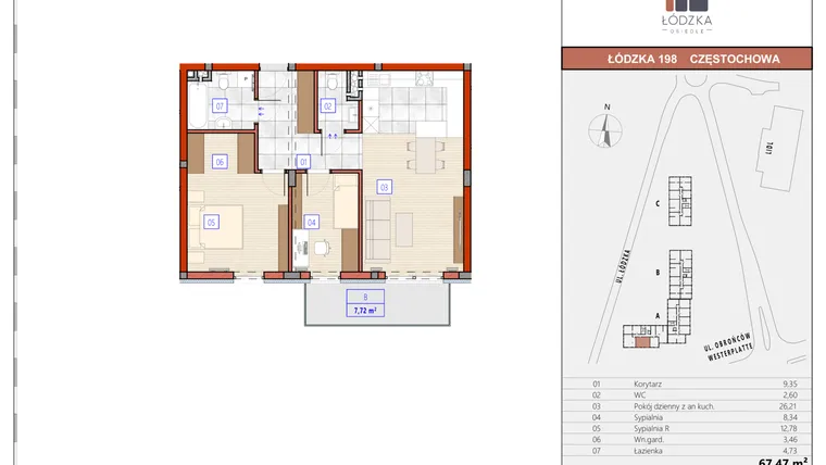 Rzut - Mieszkanie na sprzedaż 3 pokoje o powierzchni 67,59 m² - numer A.M.10 w Łódzka Osiedle