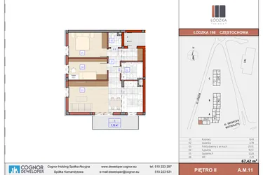 Rzut - Mieszkanie na sprzedaż 3 pokoje o powierzchni 67,84 m² - numer A.M.11 w Łódzka Osiedle