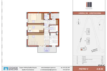 Rzut - Mieszkanie na sprzedaż 3 pokoje o powierzchni 67,55 m² - numer A.M.26 w Łódzka Osiedle