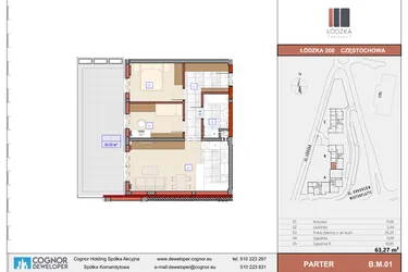 Rzut - Mieszkanie na sprzedaż 3 pokoje o powierzchni 63,43 m² - numer B.M.01 w Łódzka Osiedle