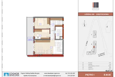 Rzut - Mieszkanie na sprzedaż 3 pokoje o powierzchni 63,31 m² - numer B.M.06 w Łódzka Osiedle