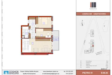 Rzut - Mieszkanie na sprzedaż 3 pokoje o powierzchni 65,15 m² - numer B.M.26 w Łódzka Osiedle
