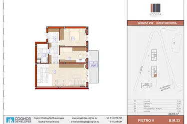 Rzut - Mieszkanie na sprzedaż 3 pokoje o powierzchni 64,99 m² - numer B.M.33 w Łódzka Osiedle