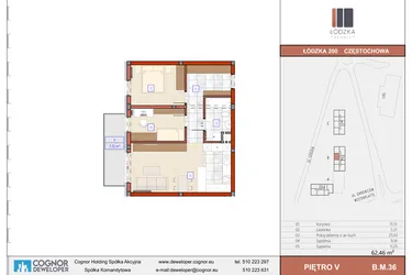 Rzut - Mieszkanie na sprzedaż 3 pokoje o powierzchni 62,75 m² - numer B.M.36 w Łódzka Osiedle