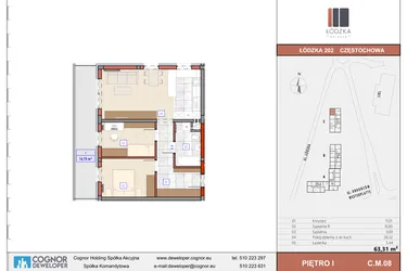 Rzut - Mieszkanie na sprzedaż 3 pokoje o powierzchni 63,24 m² - numer C.M.08 w Łódzka Osiedle