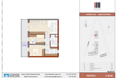 Rzut - Mieszkanie na sprzedaż 3 pokoje o powierzchni 62,46 m² - numer C.M.06 w Łódzka Osiedle