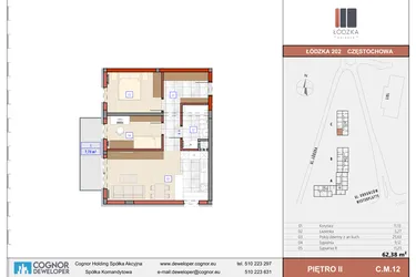 Rzut - Mieszkanie na sprzedaż 3 pokoje o powierzchni 62,28 m² - numer C.M.12 w Łódzka Osiedle