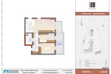 Rzut - Mieszkanie na sprzedaż 3 pokoje o powierzchni 64,82 m² - numer C.M.09 w Łódzka Osiedle