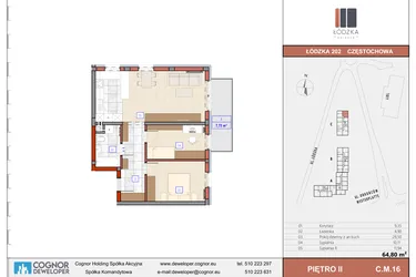 Rzut - Mieszkanie na sprzedaż 3 pokoje o powierzchni 64,64 m² - numer C.M.16 w Łódzka Osiedle