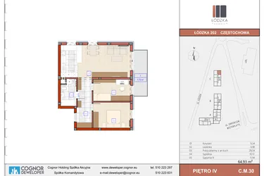 Rzut - Mieszkanie na sprzedaż 3 pokoje o powierzchni 64,94 m² - numer C.M.30 w Łódzka Osiedle