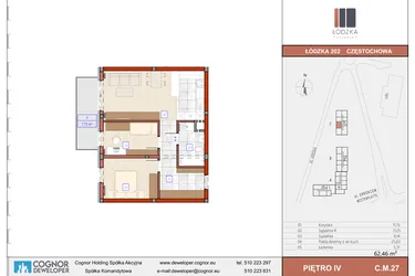Rzut - Mieszkanie na sprzedaż 3 pokoje o powierzchni 62,6 m² - numer C.M.27 w Łódzka Osiedle